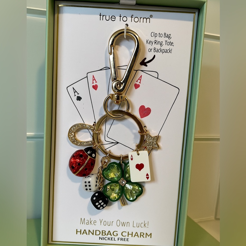 True to Form Lucky Charm Keychain & Bag Charm with Playing Cards, Ladybug & Dice